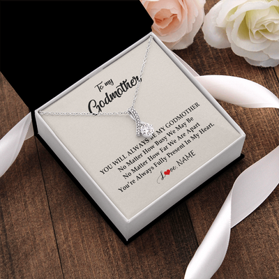 Alluring Beauty Necklace | Personalized Godmother Necklace From Goddaughter Niece You're Always In My Heart Godmother Birthday Mothers Day Christmas Customized Gift Box Message Card | siriusteestore