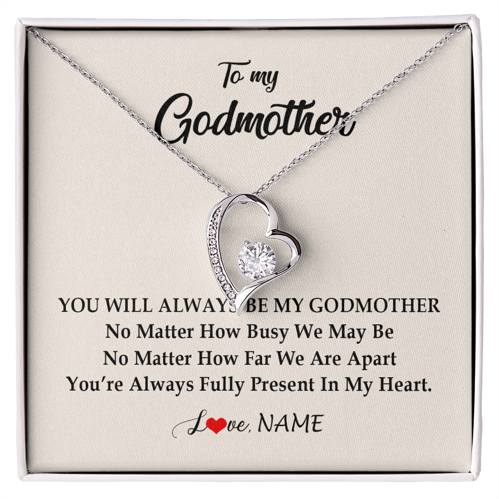 Forever Love Necklace | Personalized Godmother Necklace From Goddaughter Niece You're Always In My Heart Godmother Birthday Mothers Day Christmas Customized Gift Box Message Card | siriusteestore