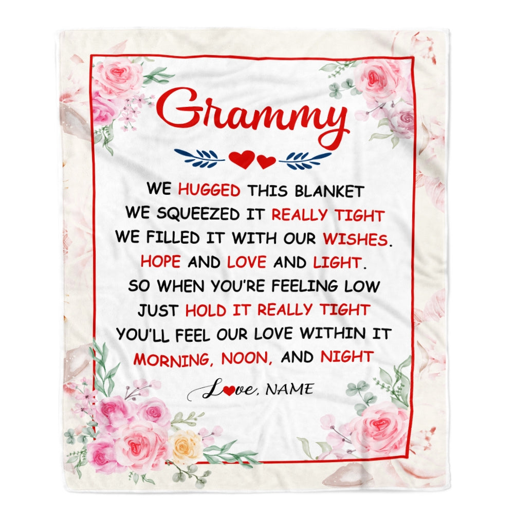 Personalized Grammy Blanket From Grandkids Granddaughter Grandson We Hugged This Blanket Floral Grammy Birthday Mothers Day Christmas Fleece Throw Blanket | siriusteestore