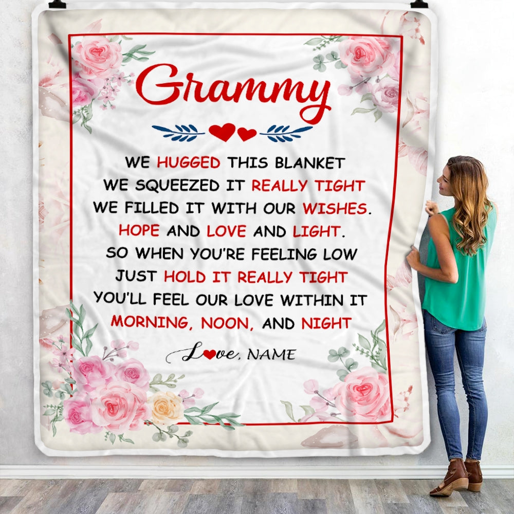 Personalized Grammy Blanket From Grandkids Granddaughter Grandson We Hugged This Blanket Floral Grammy Birthday Mothers Day Christmas Fleece Throw Blanket | siriusteestore