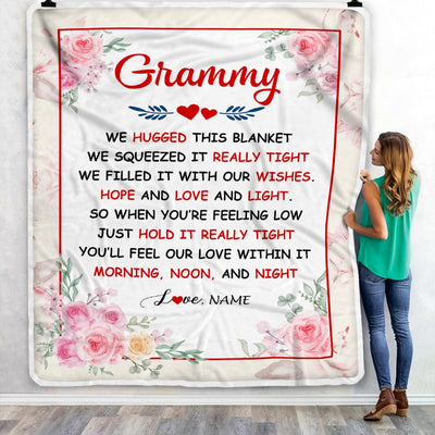 Personalized Grammy Blanket From Grandkids Granddaughter Grandson We Hugged This Blanket Floral Grammy Birthday Mothers Day Christmas Fleece Throw Blanket | siriusteestore