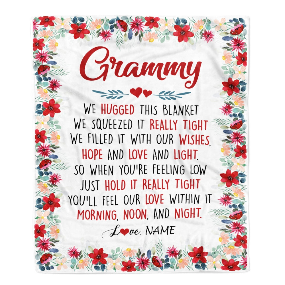 Personalized Grammy Blanket From Grandkids Grandson Granddaughter We Hugged This Blanket Grammy Birthday Mothers Day Christmas Customized Fleece Throw Blanket | siriusteestore