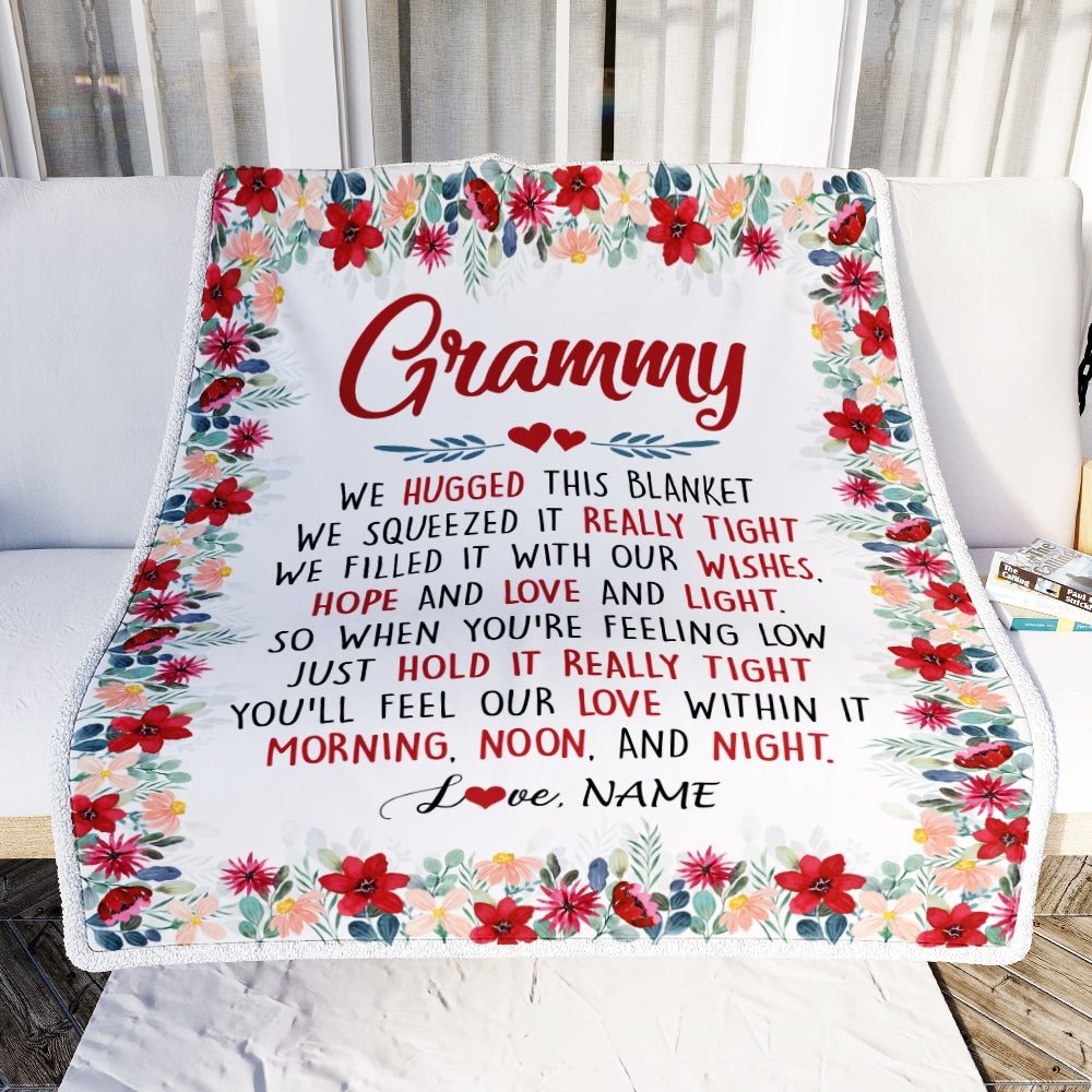 Personalized Grammy Blanket From Grandkids Grandson Granddaughter We Hugged This Blanket Grammy Birthday Mothers Day Christmas Customized Fleece Throw Blanket | siriusteestore