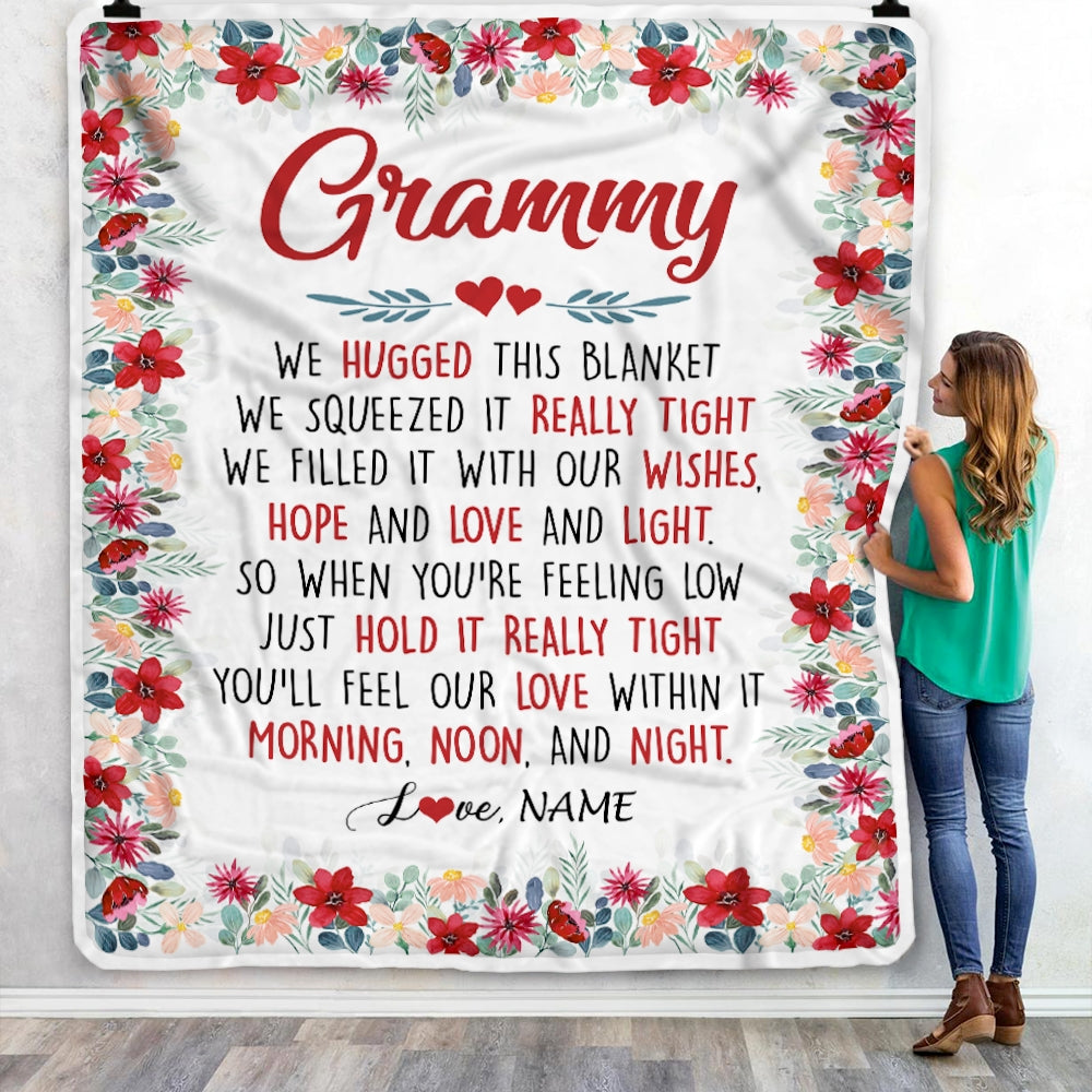 Personalized Grammy Blanket From Grandkids Grandson Granddaughter We Hugged This Blanket Grammy Birthday Mothers Day Christmas Customized Fleece Throw Blanket | siriusteestore