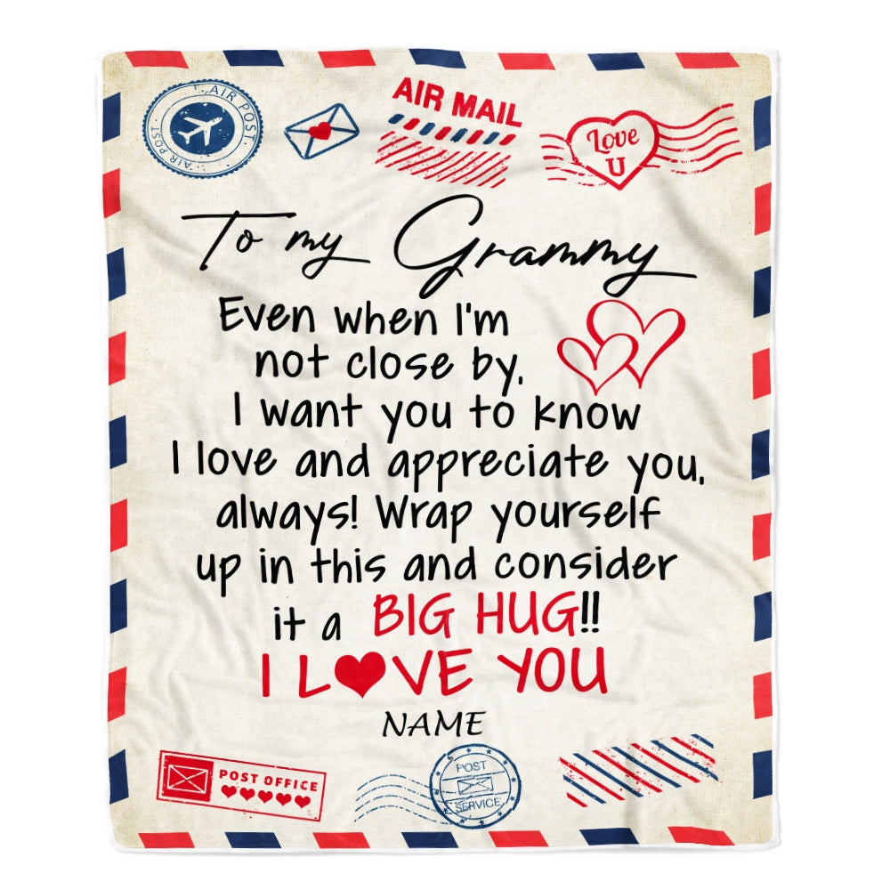 Personalized Grammy Blanket From Grandkids I Love You Hugs Air Mail Letter Grammy Birthday Mothers Day Christmas Customized Fleece Blanket | siriusteestore