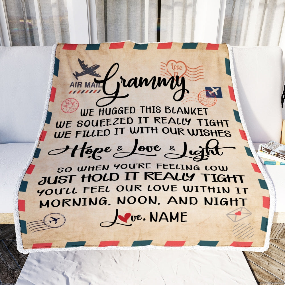 Personalized Grammy Blanket From Grandkids We Hugged This Blanket Mail Letter Grammy Birthday Mothers Day Christmas Customized Fleece Blanket | siriusteestore
