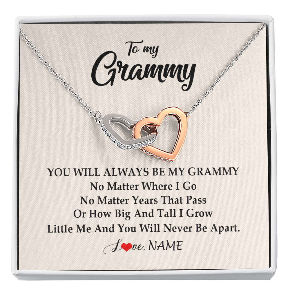 Interlocking Hearts Necklace | Personalized Grammy Necklace From Grandkids Granddaughter Grandson You Will Always Be My Grammy Birthday Mothers Day Christmas Customized Gift Box Message Card | siriusteestore