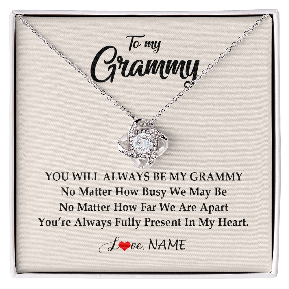 Love Knot Necklace | Personalized Grammy Necklace From Grandkids Granddaughter Grandson You're Always In My Heart Grammy Birthday Mothers Day Customized Gift Box Message Card | siriusteestore