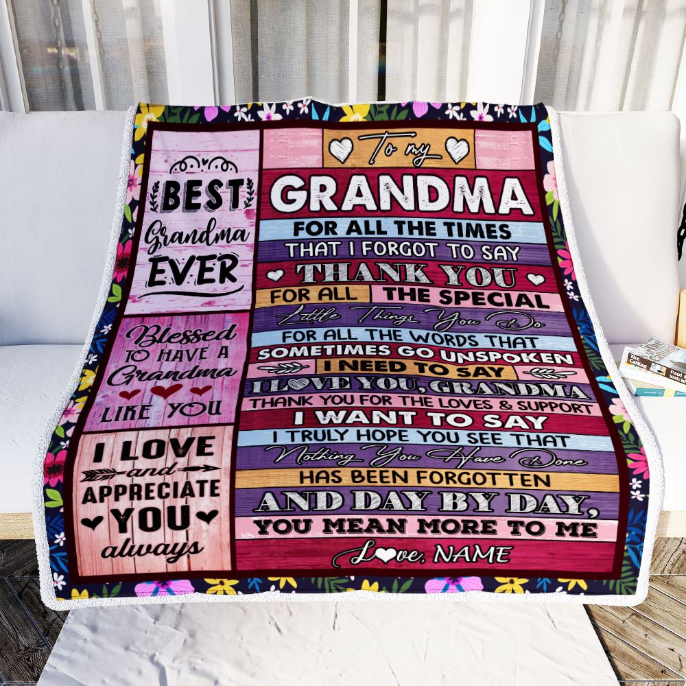 Personalized Grandma Blanket From Granddaughter Grandson Thank You For The Love Grandma Mothers Day Birthday Christmas Customized Bed Fleece Throw Blanket | siriusteestore