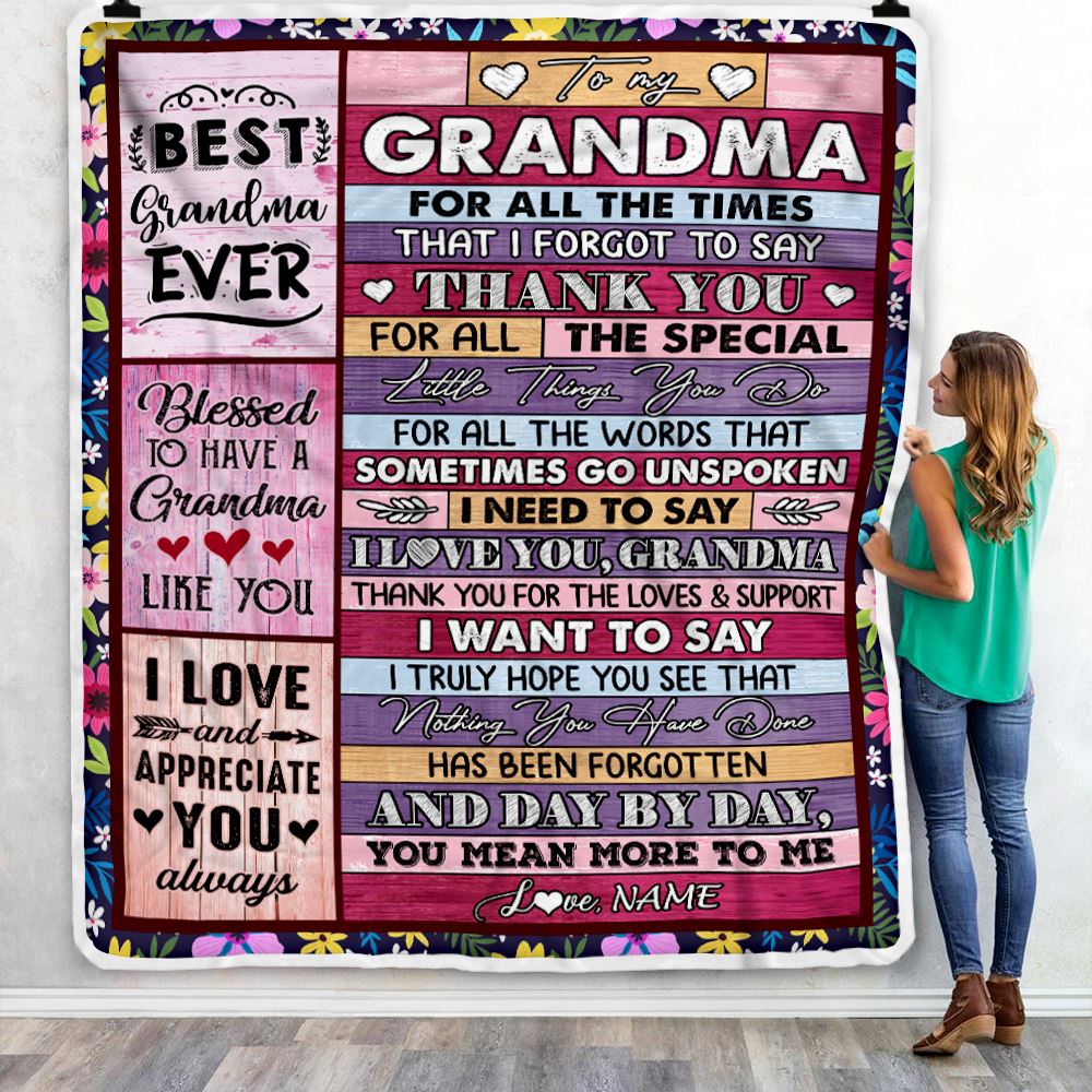 Personalized Grandma Blanket From Granddaughter Grandson Thank You For The Love Grandma Mothers Day Birthday Christmas Customized Bed Fleece Throw Blanket | siriusteestore