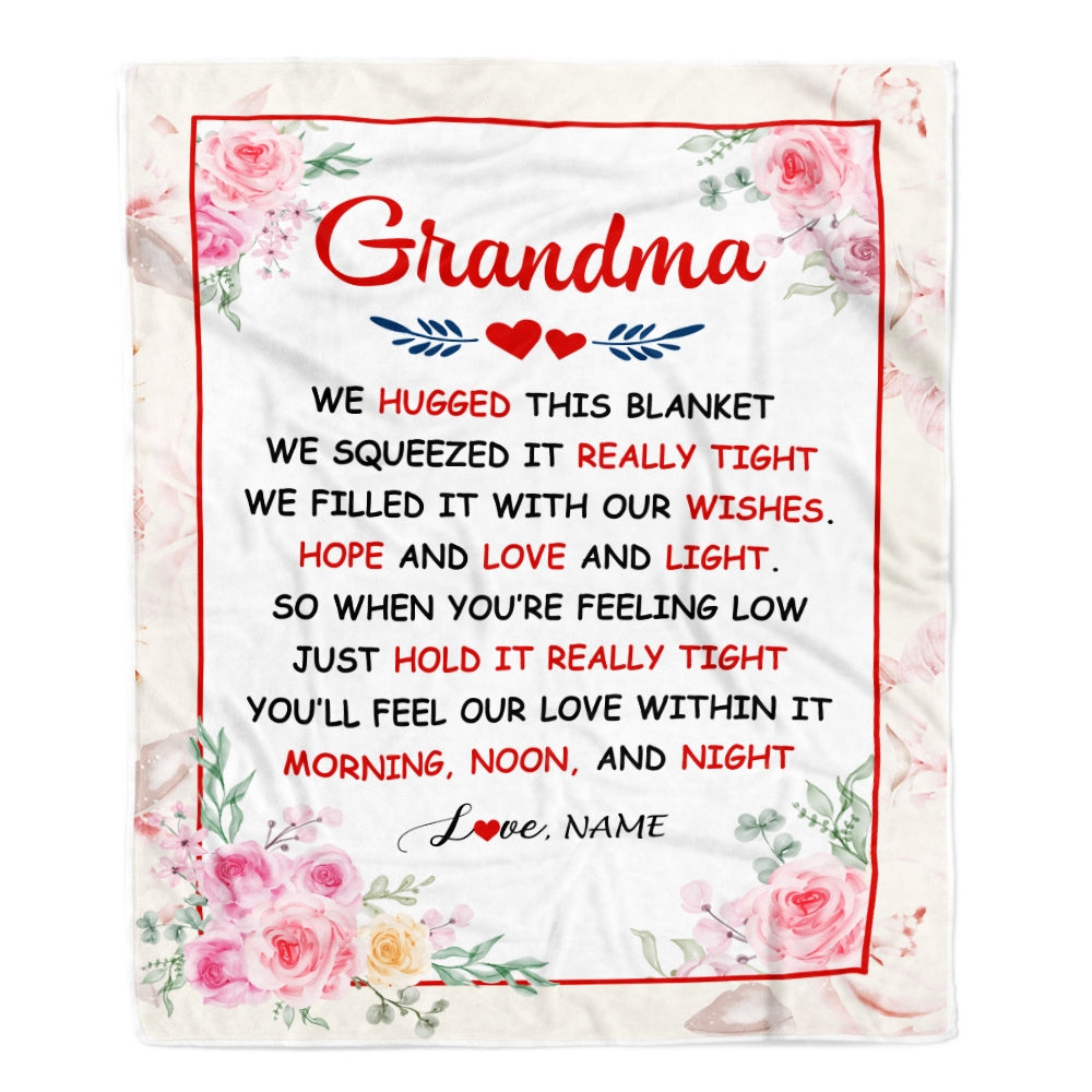 Personalized Grandma Blanket From Grandkids Granddaughter Grandson We Hugged This Blanket Floral Grandma Birthday Mothers Day Christmas Customized Fleece Blanket | siriusteestore