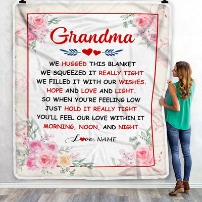 Personalized Grandma Blanket From Grandkids Granddaughter Grandson We Hugged This Blanket Floral Grandma Birthday Mothers Day Christmas Customized Fleece Blanket | siriusteestore
