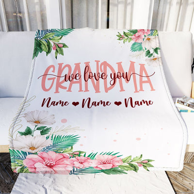 Personalized Grandma Blanket From Grandkids Granddaughter Grandson We Love You Floral Grandma Birthday Mothers Day Christmas Customized Fleece Throw Blanket | siriusteestore