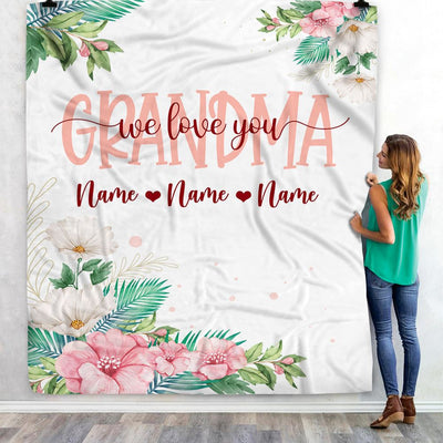 Personalized Grandma Blanket From Grandkids Granddaughter Grandson We Love You Floral Grandma Birthday Mothers Day Christmas Customized Fleece Throw Blanket | siriusteestore