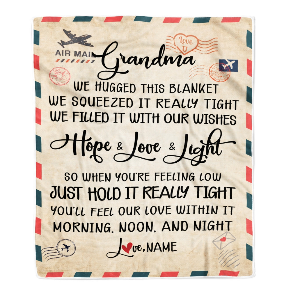 Personalized Grandma Blanket From Grandkids We Hugged This Blanket Mail Letter Grandma Birthday Mothers Day Christmas Customized Fleece Blanket | siriusteestore