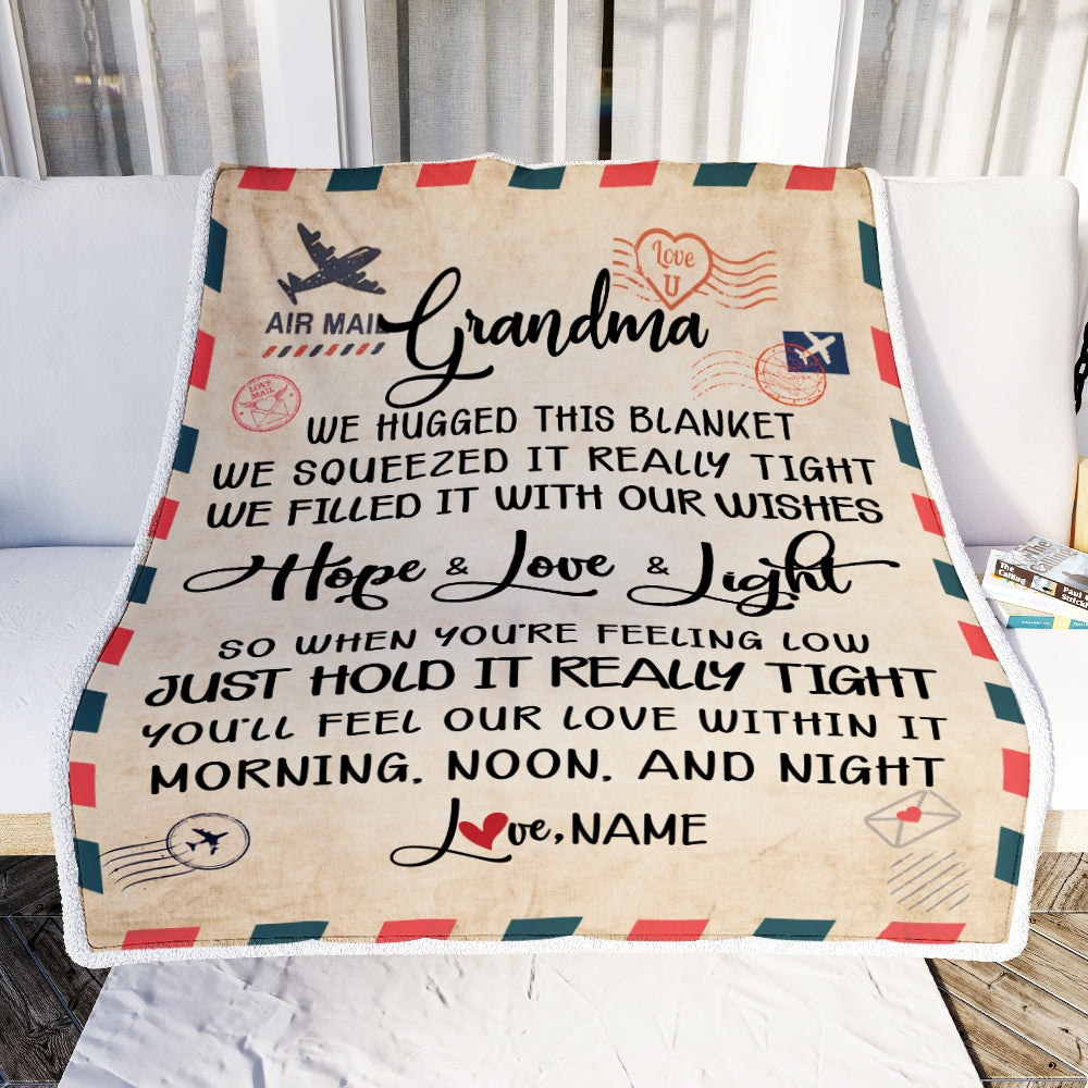 Personalized Grandma Blanket From Grandkids We Hugged This Blanket Mail Letter Grandma Birthday Mothers Day Christmas Customized Fleece Blanket | siriusteestore