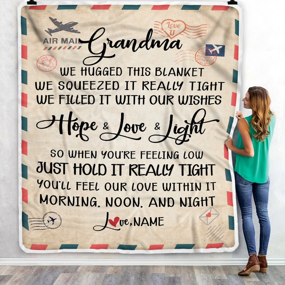 Personalized Grandma Blanket From Grandkids We Hugged This Blanket Mail Letter Grandma Birthday Mothers Day Christmas Customized Fleece Blanket | siriusteestore