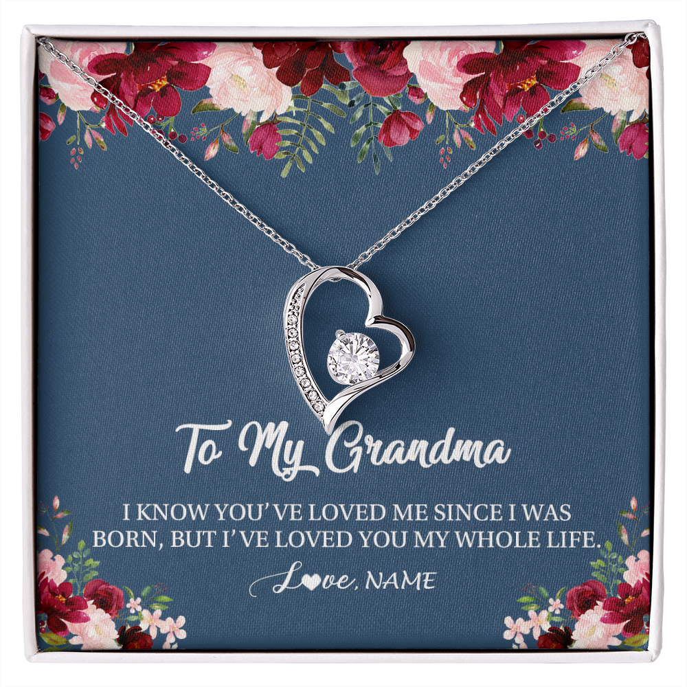 Forever Love Necklace | Personalized Grandma Necklace From Grandkids Granddaughter Grandson I've Loved You My Whole Life Floral Grandma Birthday Mothers Day Christmas Customized Message Card | siriusteestore