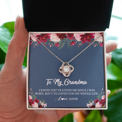 Love Knot Necklace | Personalized Grandma Necklace From Grandkids Granddaughter Grandson I've Loved You My Whole Life Floral Grandma Birthday Mothers Day Christmas Customized Message Card | siriusteestore