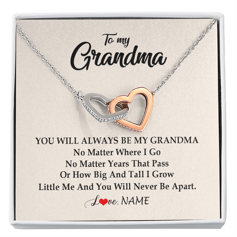 Interlocking Hearts Necklace | Personalized Grandma Necklace From Grandkids Granddaughter Grandson You Will Always Be My Grandma Birthday Mothers Day Christmas Customized Gift Box Message Card | siriusteestore