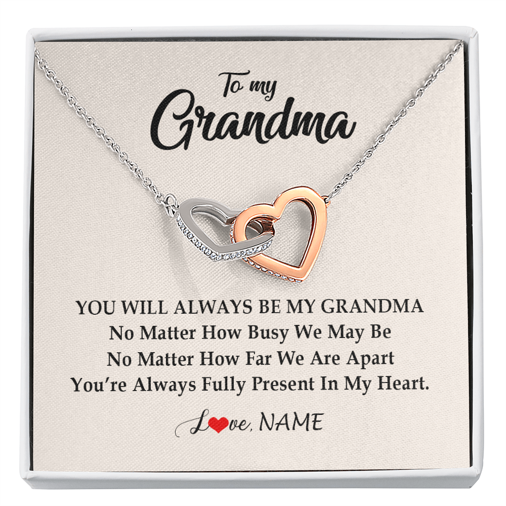 Interlocking Hearts Necklace | Personalized Grandma Necklace From Grandkids Granddaughter Grandson You're Always In My Heart Grandma Birthday Mothers Day Customized Gift Box Message Card | siriusteestore