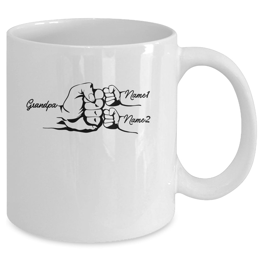 Personalized Grandpa With Grandkids Name Fist Bumps Funny Custom Grandpa Fathers Day Birthday Christmas Mug | siriusteestore