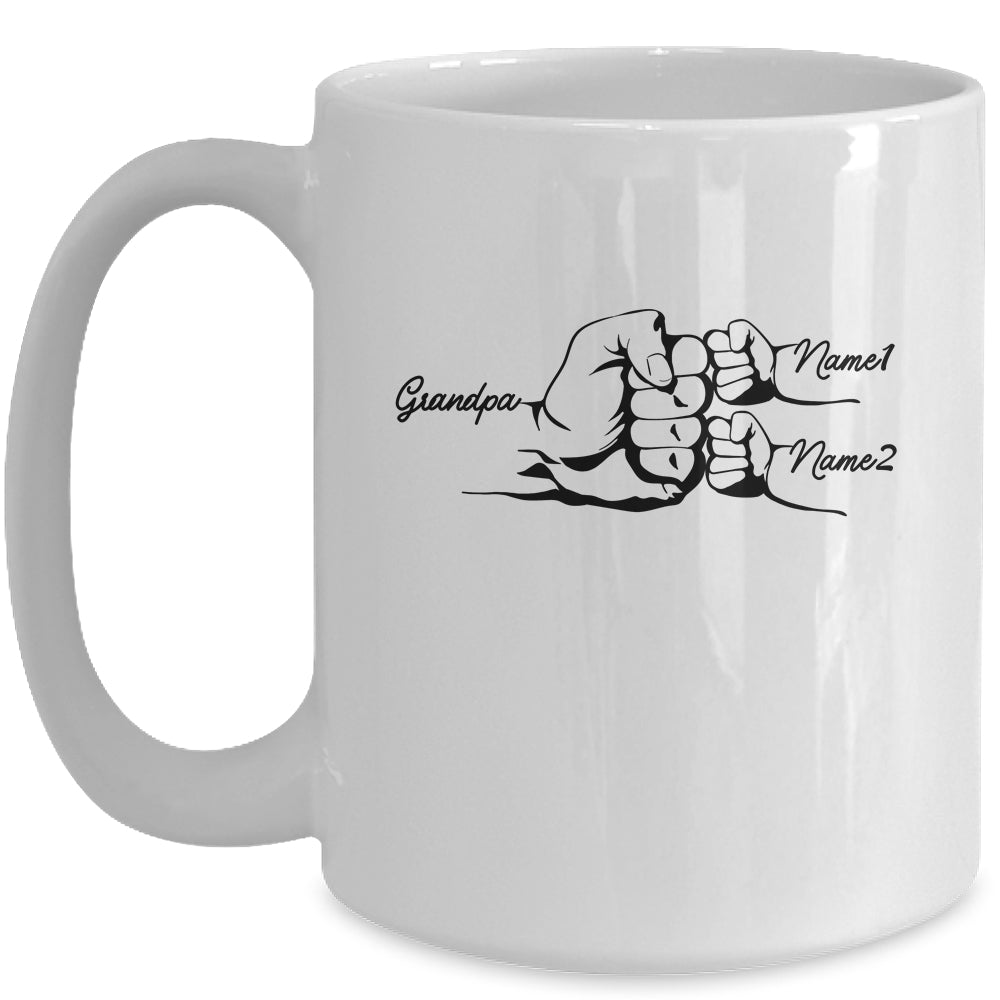 Personalized Grandpa With Grandkids Name Fist Bumps Funny Custom Grandpa Fathers Day Birthday Christmas Mug | siriusteestore