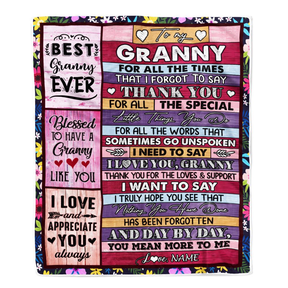 Personalized Granny Blanket From Granddaughter Grandson Thank You For The Love Granny Mothers Day Birthday Christmas Customized Bed Fleece Throw Blanket | siriusteestore