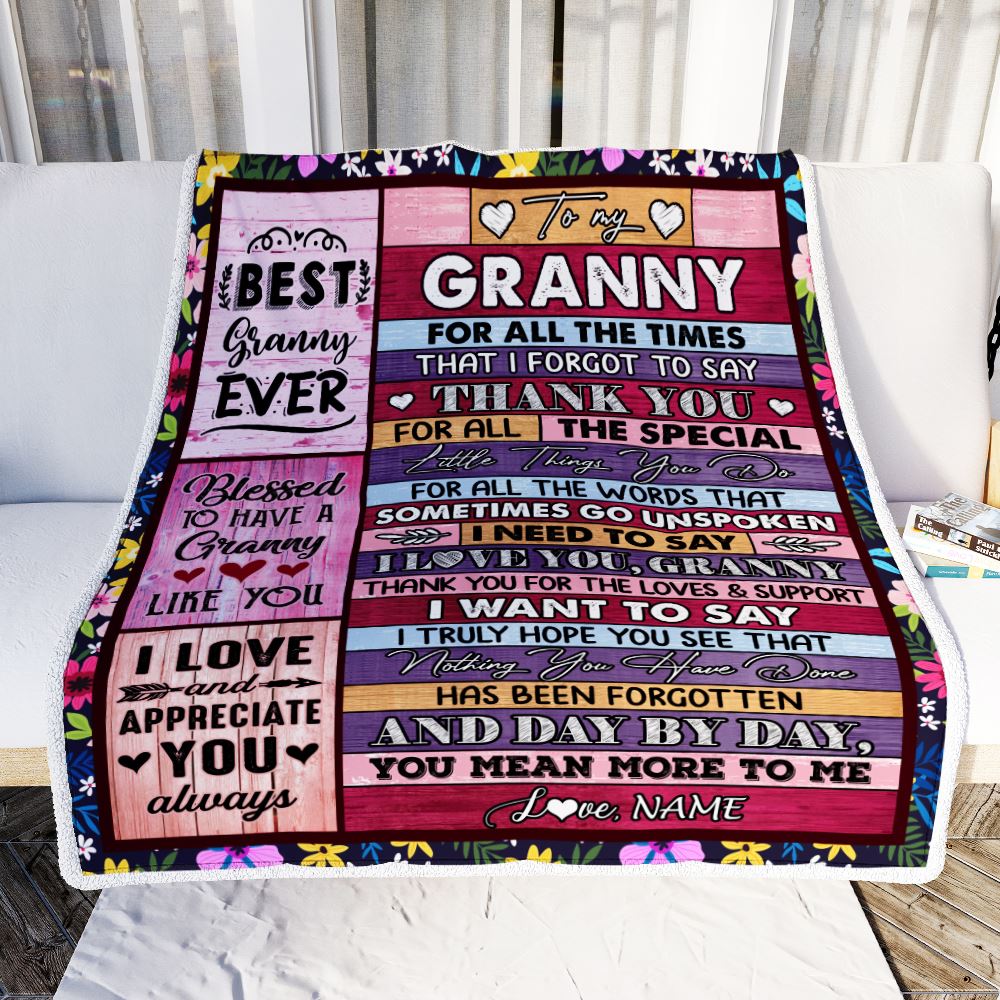 Personalized Granny Blanket From Granddaughter Grandson Thank You For The Love Granny Mothers Day Birthday Christmas Customized Bed Fleece Throw Blanket | siriusteestore