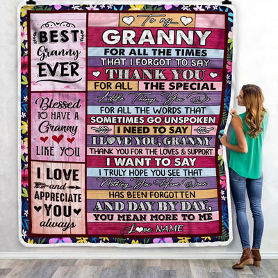 Personalized Granny Blanket From Granddaughter Grandson Thank You For The Love Granny Mothers Day Birthday Christmas Customized Bed Fleece Throw Blanket | siriusteestore