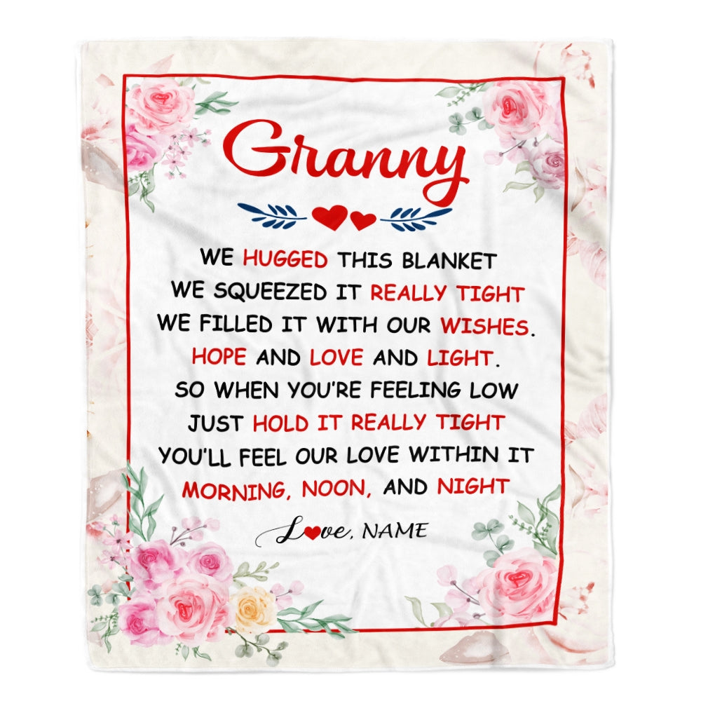 Personalized Granny Blanket From Grandkids Granddaughter Grandson We Hugged This Blanket Floral Granny Birthday Mothers Day Christmas Fleece Throw Blanket | siriusteestore