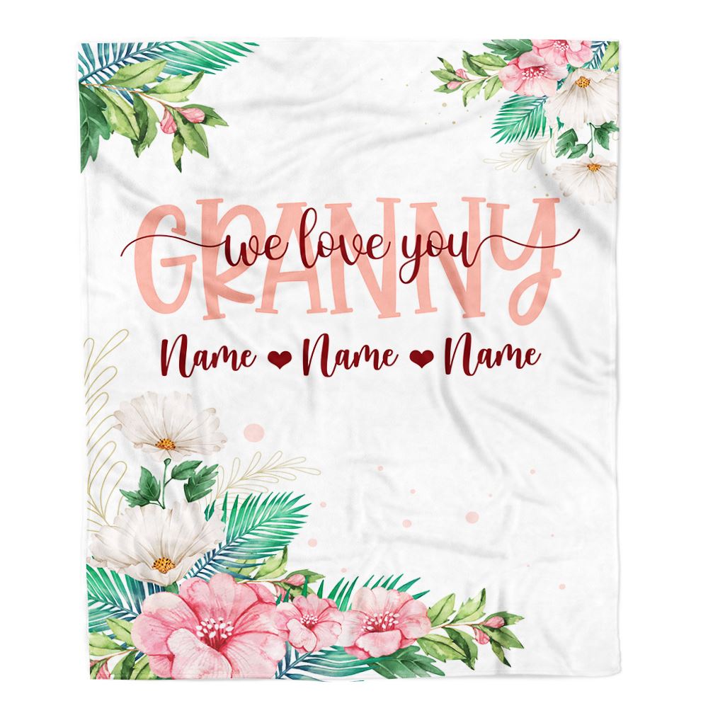 Personalized Granny Blanket From Grandkids Granddaughter Grandson We Love You Floral Granny Birthday Mothers Day Christmas Fleece Throw Blanket | siriusteestore