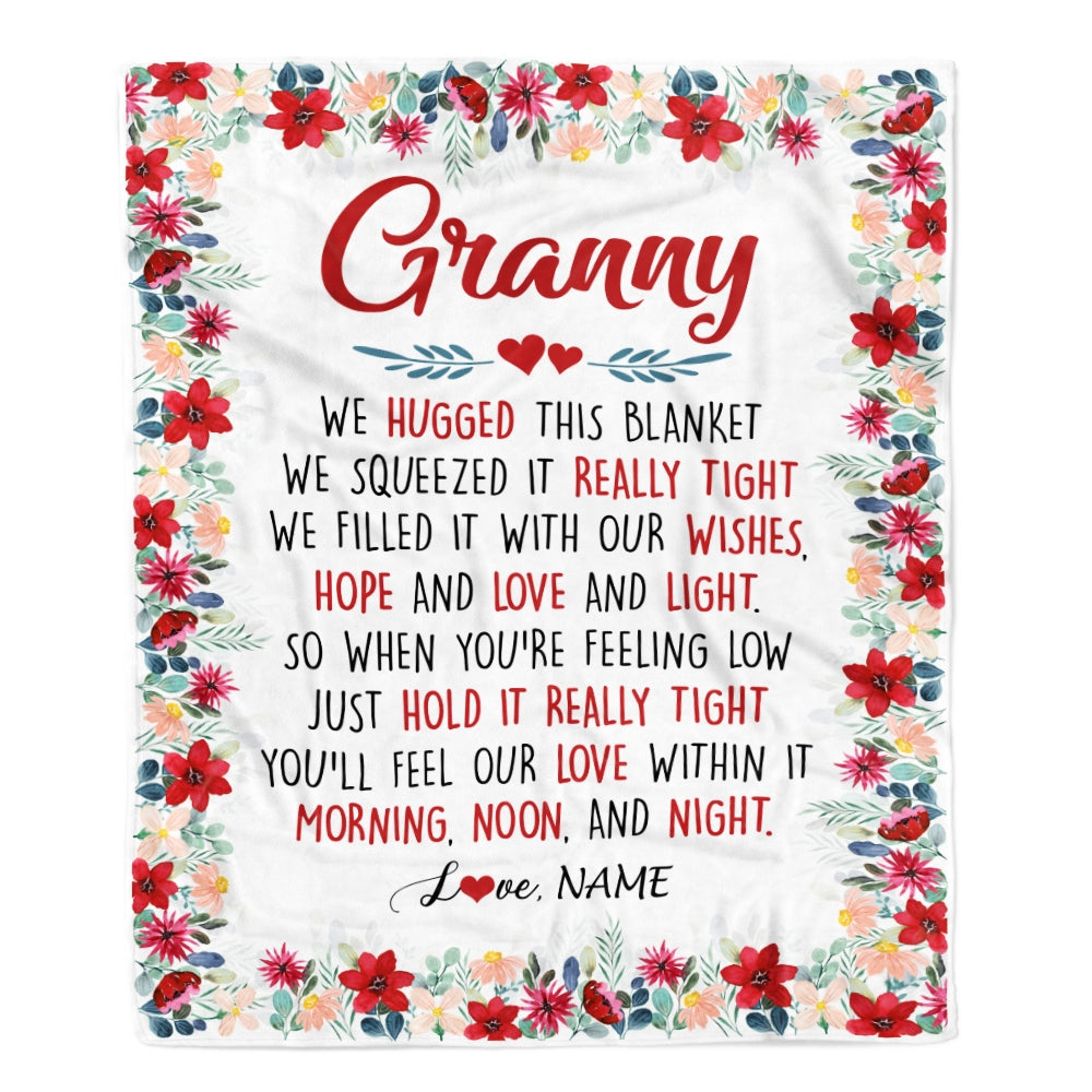 Personalized Granny Blanket From Grandkids Grandson Granddaughter We Hugged This Blanket Granny Birthday Mothers Day Christmas Customized Fleece Throw Blanket | siriusteestore