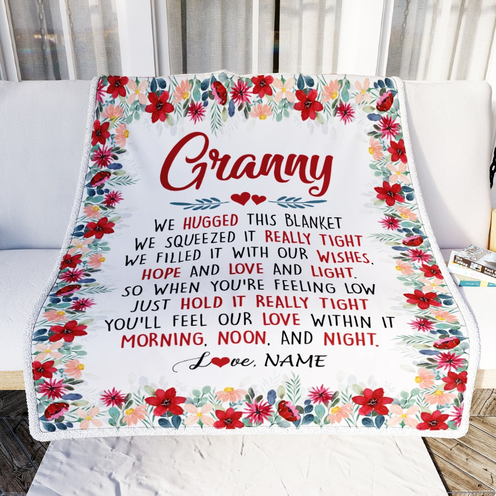 Personalized Granny Blanket From Grandkids Grandson Granddaughter We Hugged This Blanket Granny Birthday Mothers Day Christmas Customized Fleece Throw Blanket | siriusteestore