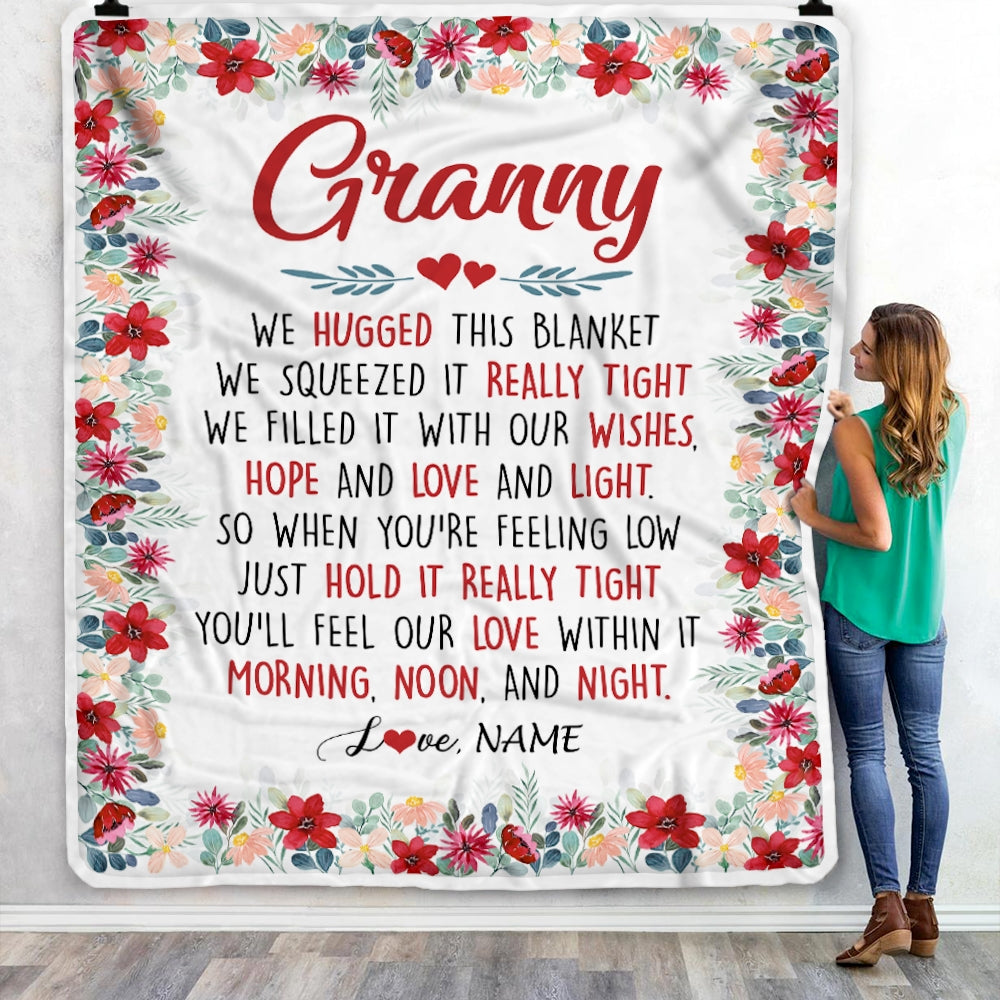 Personalized Granny Blanket From Grandkids Grandson Granddaughter We Hugged This Blanket Granny Birthday Mothers Day Christmas Customized Fleece Throw Blanket | siriusteestore