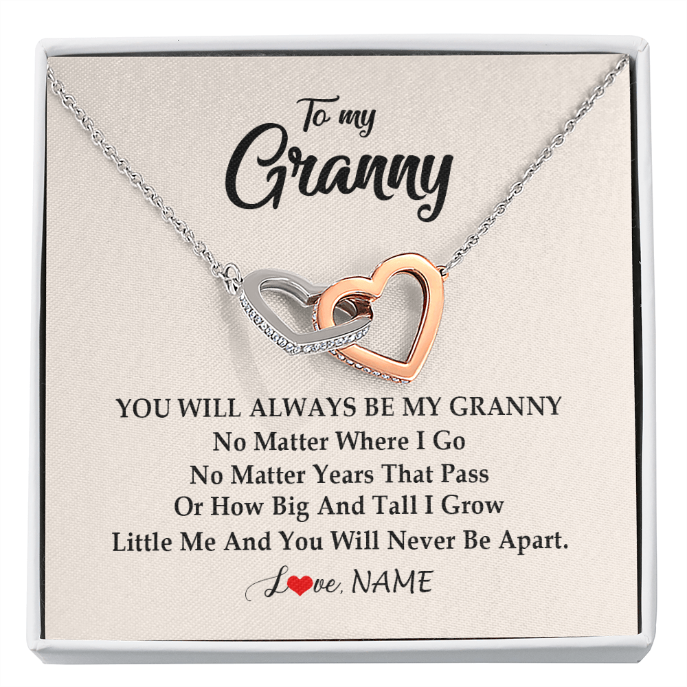 Interlocking Hearts Necklace | Personalized Granny Necklace From Grandkids Granddaughter Grandson You Will Always Be My Granny Birthday Mothers Day Christmas Customized Gift Box Message Card | siriusteestore