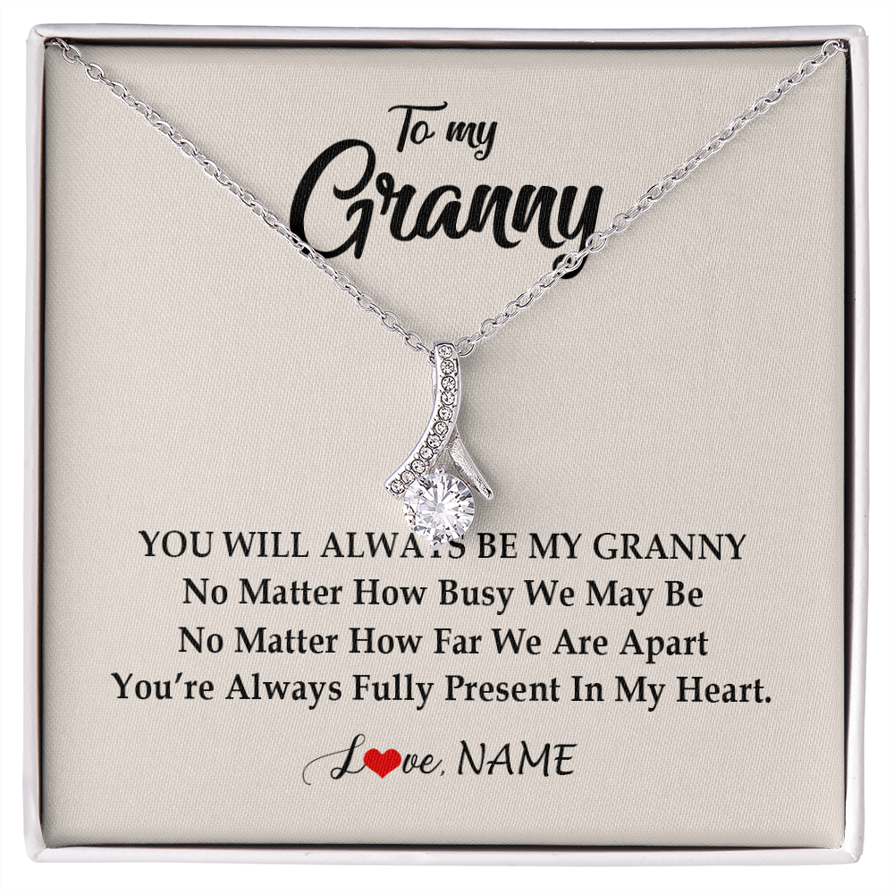 Alluring Beauty Necklace | Personalized Granny Necklace From Grandkids Granddaughter Grandson You're Always In My Heart Granny Birthday Mothers Day Customized Gift Box Message Card | siriusteestore