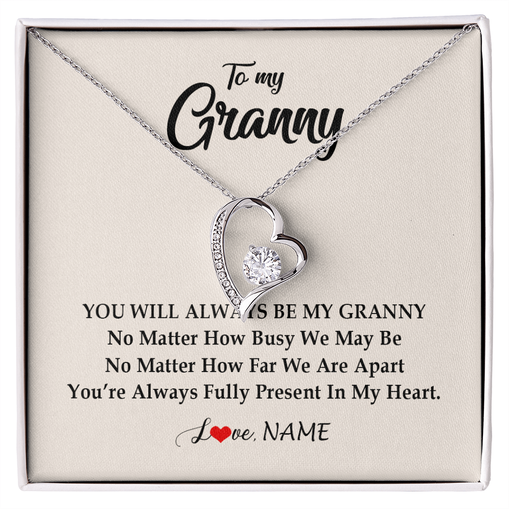 Forever Love Necklace | Personalized Granny Necklace From Grandkids Granddaughter Grandson You're Always In My Heart Granny Birthday Mothers Day Customized Gift Box Message Card | siriusteestore