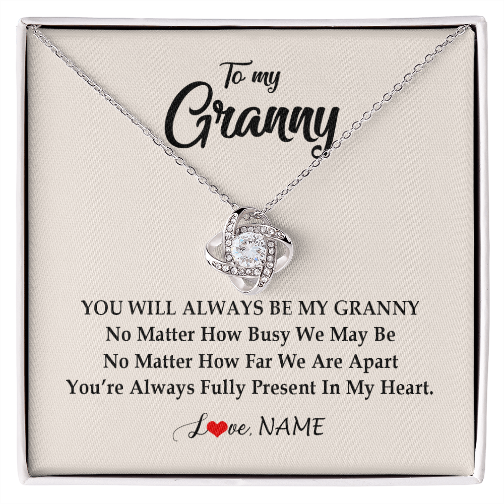 Love Knot Necklace | Personalized Granny Necklace From Grandkids Granddaughter Grandson You're Always In My Heart Granny Birthday Mothers Day Customized Gift Box Message Card | siriusteestore