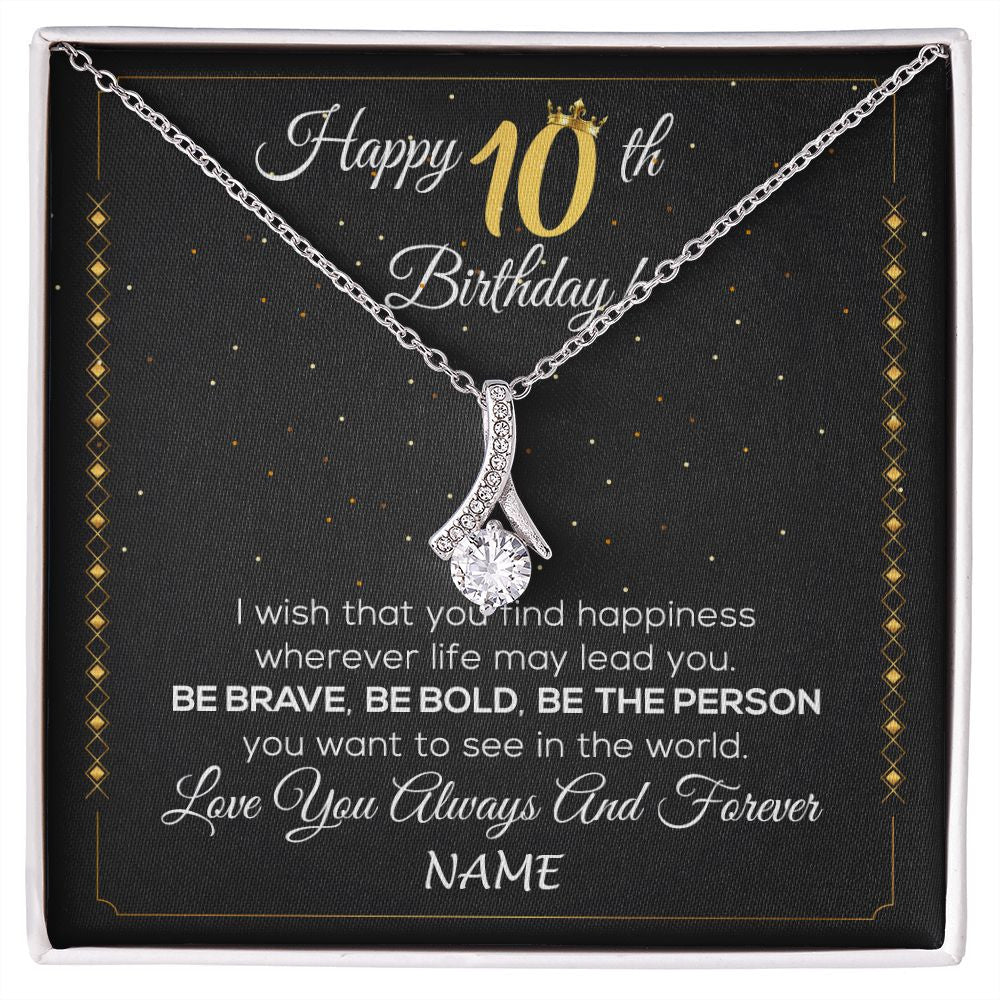 Alluring Beauty Necklace | Personalized Happy 10Th Birthday Necklace For Her Girls Daughter Niece Sister Goddaughter Granddaughter 10 Year Old Birthday Customized Gift Box Message Card | siriusteestore