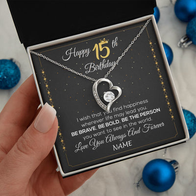 Forever Love Necklace | Personalized Happy 15Th Birthday Necklace For Her Girls Daughter Niece Sister Goddaughter Granddaughter 15 Year Old Birthday Customized Gift Box Message Card | siriusteestore