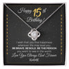 Love Knot Necklace | Personalized Happy 15Th Birthday Necklace For Her Girls Daughter Niece Sister Goddaughter Granddaughter 15 Year Old Birthday Customized Gift Box Message Card | siriusteestore