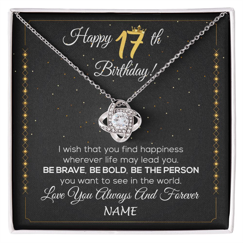 Love Knot Necklace | Personalized Happy 17Th Birthday Necklace For Her Girls Daughter Niece Sister Goddaughter Granddaughter 17 Year Old Birthday Customized Gift Box Message Card | siriusteestore