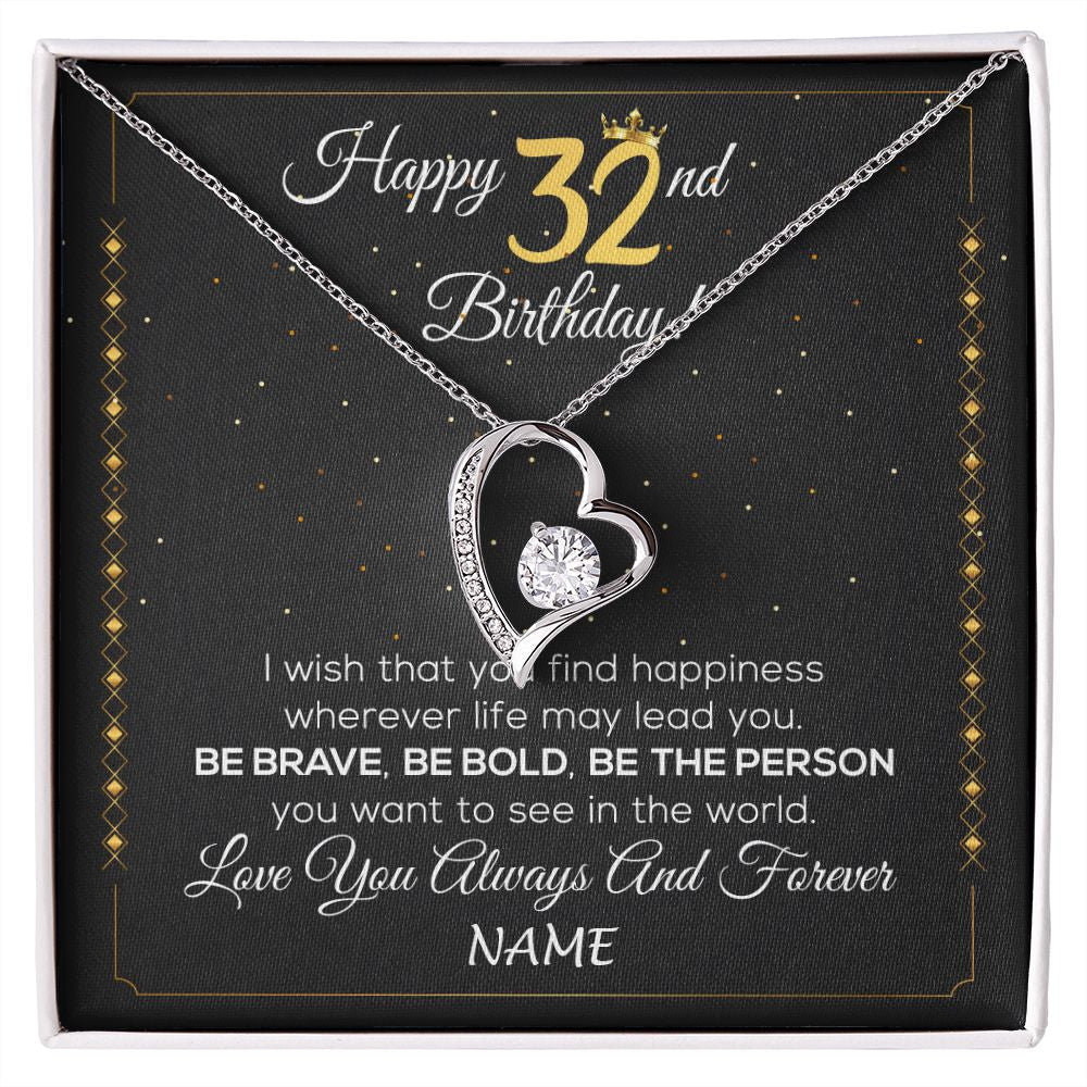 Forever Love Necklace | Personalized Happy 32Th Birthday Necklace For Her Girls Daughter Niece Sister Goddaughter Granddaughter 32 Year Old Birthday Customized Gift Box Message Card | siriusteestore