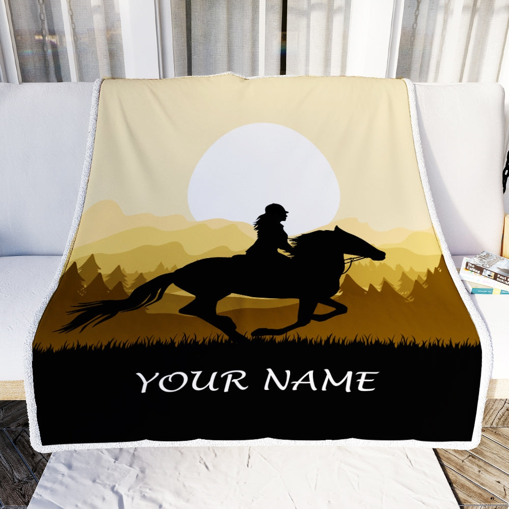Personalized Horse Blanket Rider Countryside Custom Name Landscape Equestrian Sport For Daughter Girl Women Birthday Christmas Customized Fleece Blanket | siriusteestore