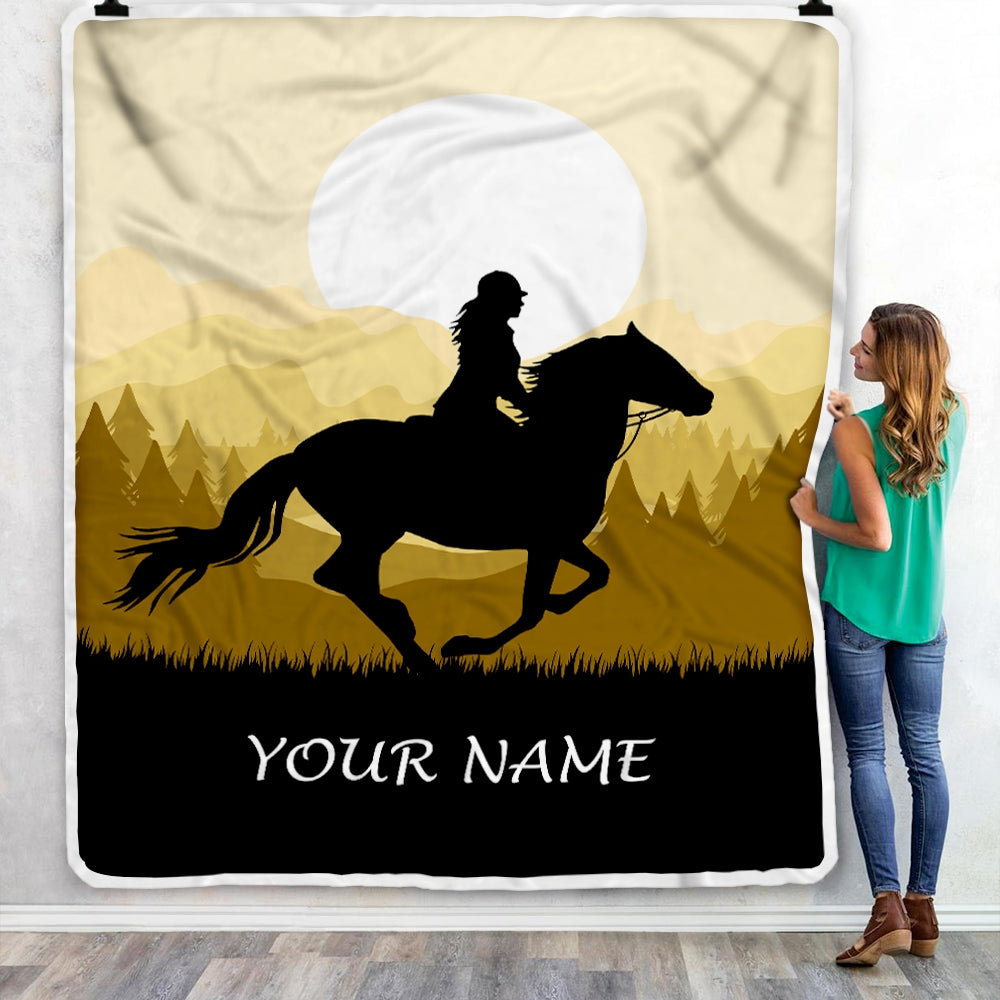 Personalized Horse Blanket Rider Countryside Custom Name Landscape Equestrian Sport For Daughter Girl Women Birthday Christmas Customized Fleece Blanket | siriusteestore