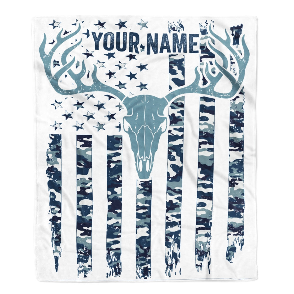 Personalized Hunting Blanket American Flag Camo Deer For Dad Son Grandpa Papa Uncle Husband Hunter For Men Birthday Customized Christmas Fleece Blanket | siriusteestore