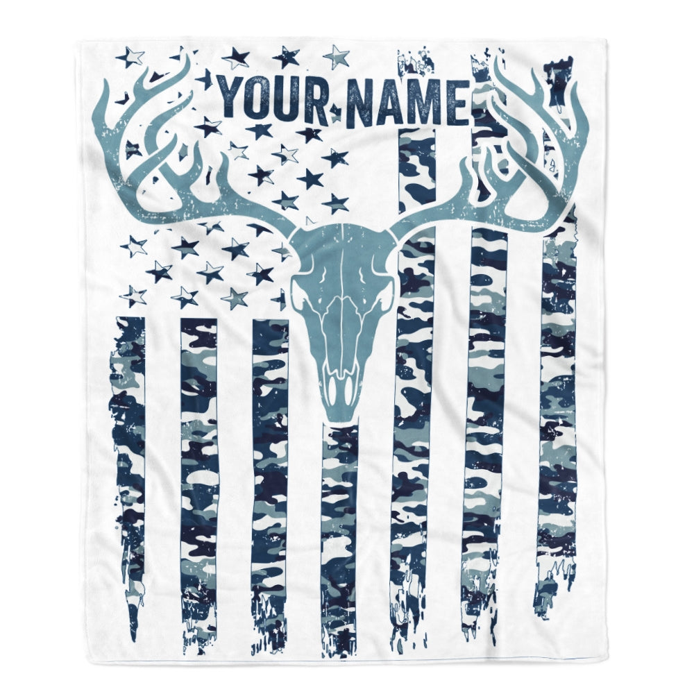 Personalized Hunting Blanket American Flag Camo Deer For Dad Son Grand 