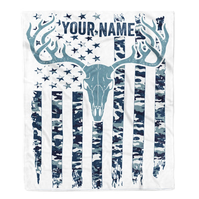 Personalized Hunting Blanket American Flag Camo Deer For Dad Son Grandpa Papa Uncle Husband Hunter For Men Birthday Customized Christmas Fleece Blanket | siriusteestore