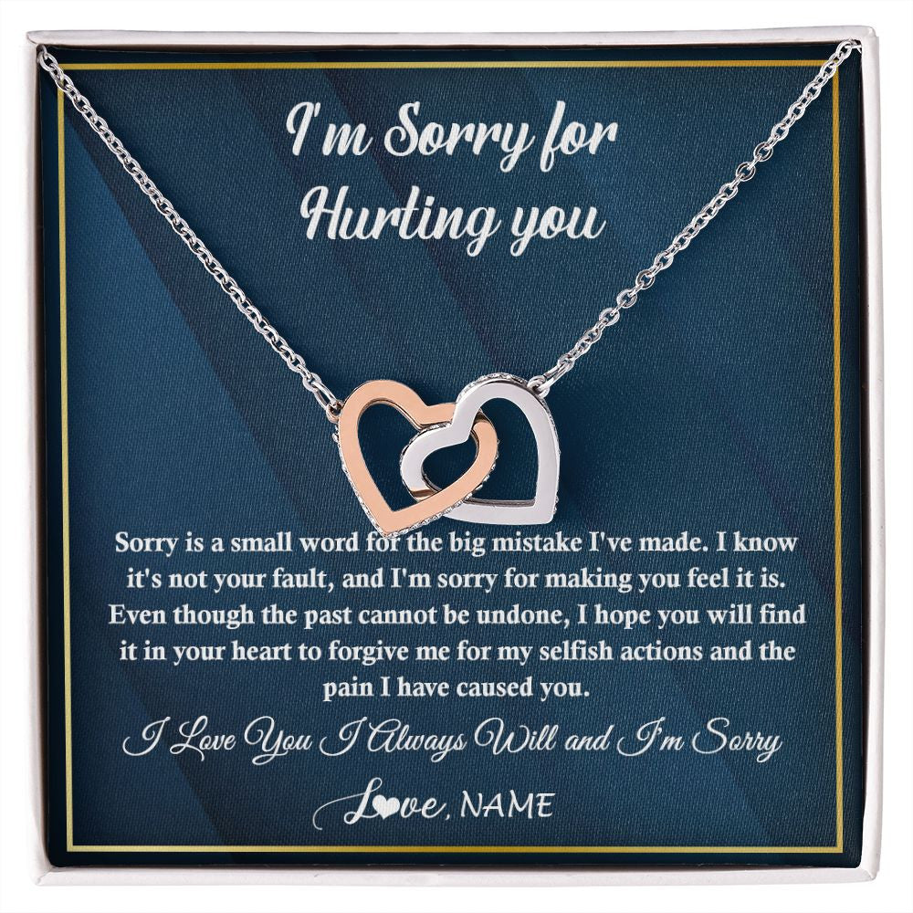 Interlocking Hearts Necklace | Personalized I'M Sorry Apology Necklace For Wife Girlfriend Forgive Me Sorry Gift Friend Partner Apology Pendant Jewelry Customized Gift Box Message Card | siriusteestore